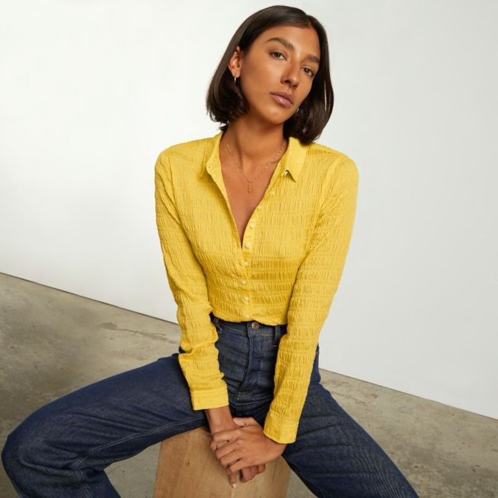 Everlane The Button Smock Top in Lemon Yellow | Size 10